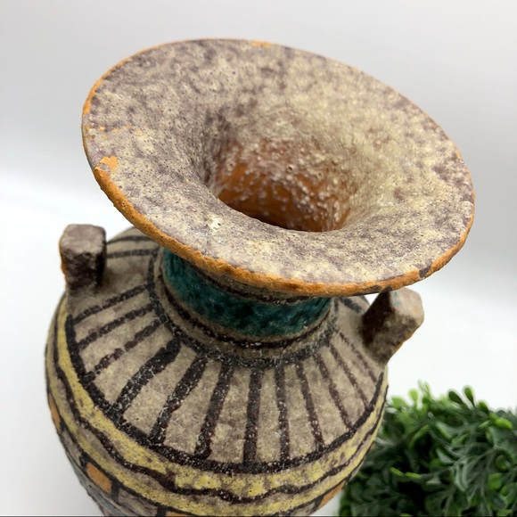 Vintage Italian Lava Glaze Geometric Print Ceramic Clay Pottery Vase MCM Italy - Picture 5 of 12